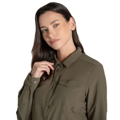 Dameskjorte NosiLife Pro Long Sleeved Shirt III Wild Olive Dameskjorte Craghoppers