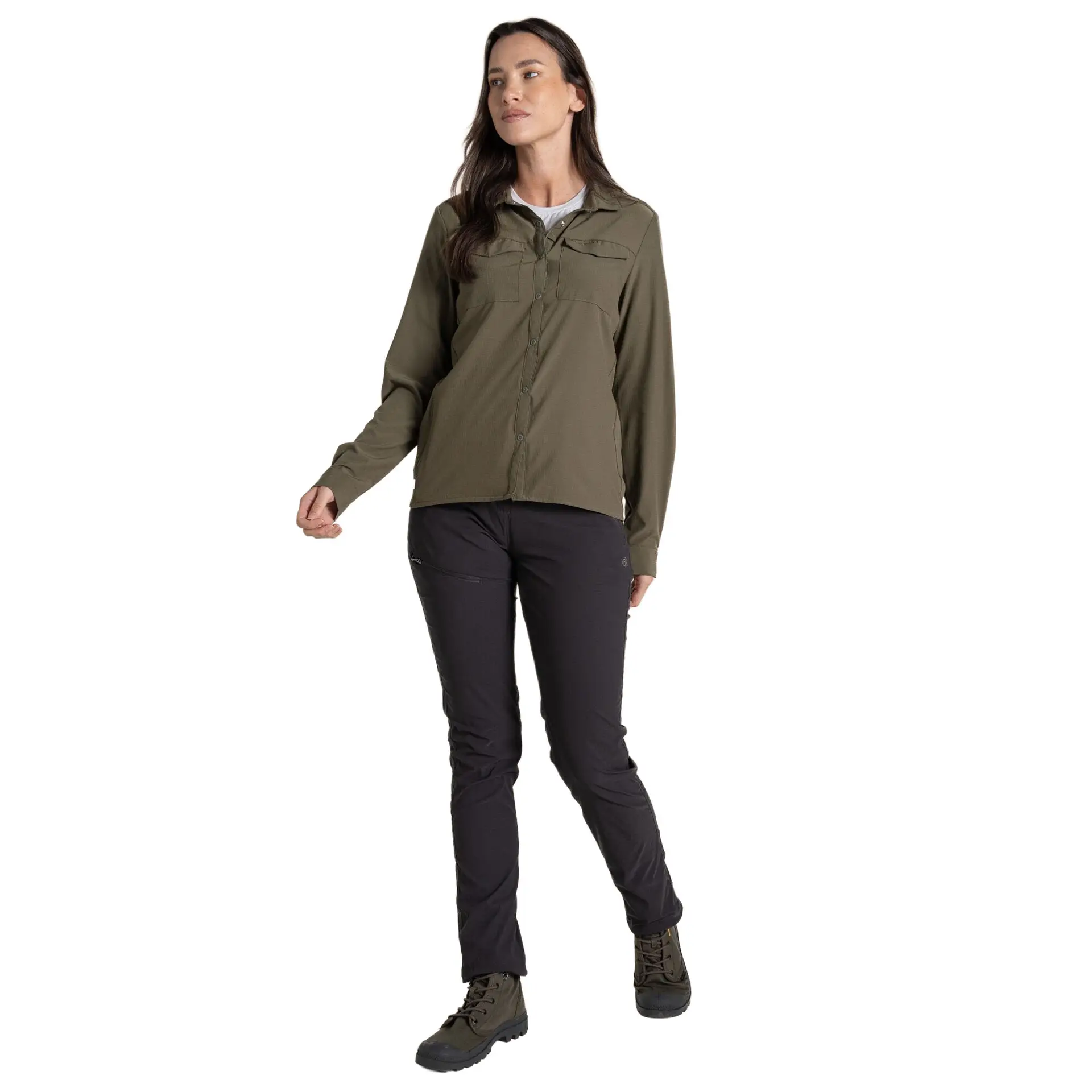 Dameskjorte NosiLife Pro Long Sleeved Shirt III Wild Olive Dameskjorte Craghoppers