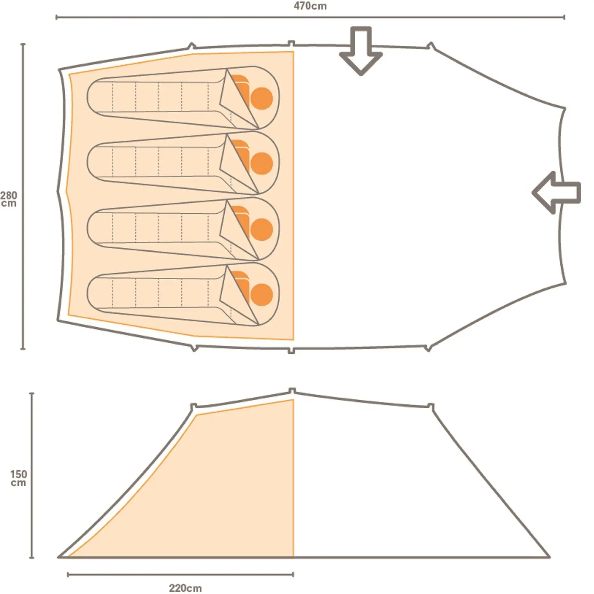 Vester 4 Man Tunnel Tent -. Green 4 personers tunneltelt